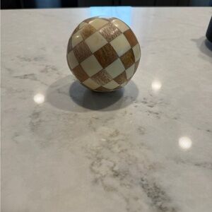 Checkerboard Decorative Sphere in Cream and Wood-Tone